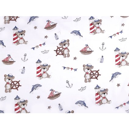 Bavlněná látka / plátno medvěd námořník (Varianta (788) bílá, Balení 1 m)