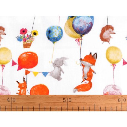 Bavlněná látka / plátno balónky / zvířátka (Varianta (112) bílá, Balení 1 m)