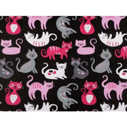 Bavlněná látka / plátno kočky (Varianta 2 (207) černá lososová, Balení 1 m)