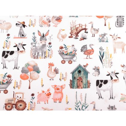 Bavlněná látka / plátno domácí zvířátka (Varianta 1 (915) bílá, Balení 1 m)