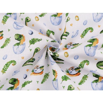 Bavlněná látka / plátno dinosaurus (Varianta bílá, Balení 1 m)