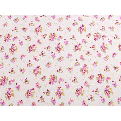 Bavlněná látka / imitace lnu hrubší, květy (Varianta 4 režná světlá růžová, Balení 1 m)