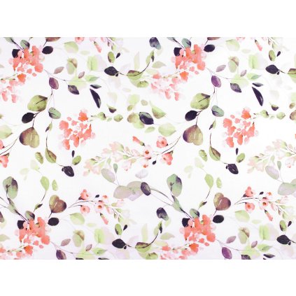 Bavlněná látka / plátno listy / rostliny (Varianta (1610) bílá, Balení 1 m)