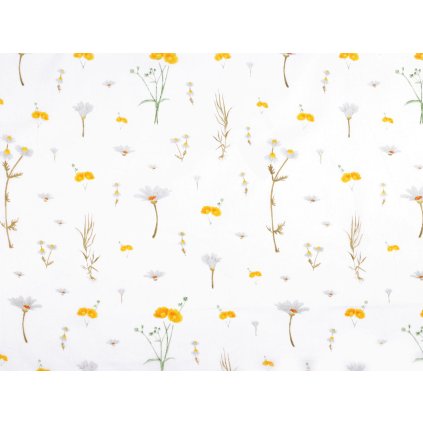 Bavlněná látka / plátno luční kvítí (Varianta (1700) bílá, Balení 1 m)