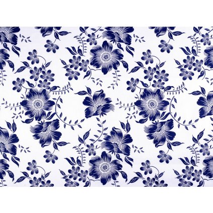 Bavlněná látka / plátno modrotisk květy (Varianta 1 (22220-2) bílá, Balení 1 m)