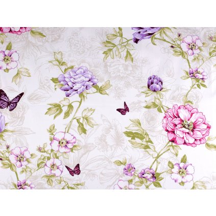 Bavlněná látka / plátno květy (Varianta (1662) bílá fialová, Balení 1 m)