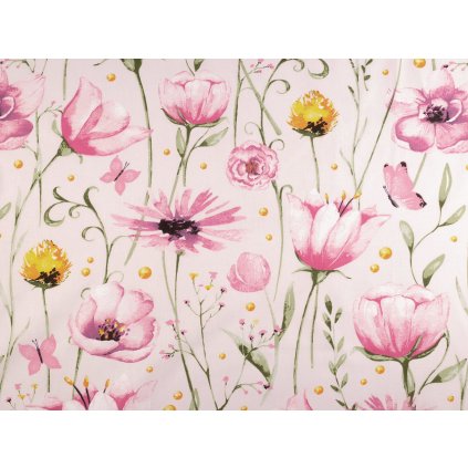 Bavlněná látka / plátno květy (Varianta (1744) růžová nejsv., Balení 1 m)