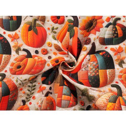 Bavlněná látka / plátno s digitálním tiskem dýně / podzim (Varianta 1 režná dýně, Balení 1 m)