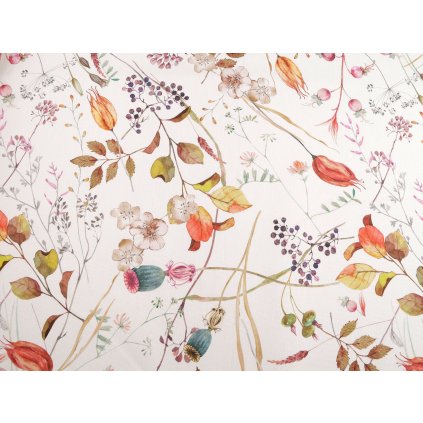 Bavlněná látka se strukturou Half panama s digitálním tiskem květy (Varianta 1 lososová, Balení 1 m)