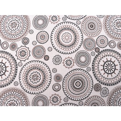 Bavlněná metráž / imitace lnu hrubší, mandala (Varianta režná, Balení 1 m)