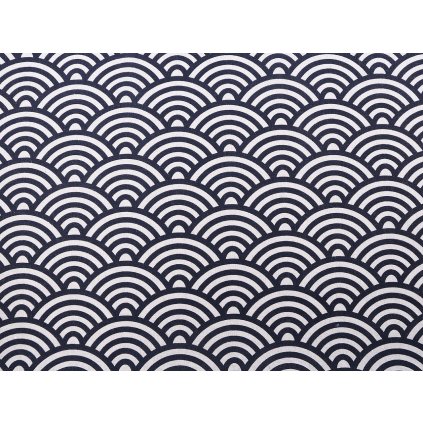 Bavlněná metráž / imitace lnu hrubší, vlnky (Varianta režná modrá tmavá, Balení 1 m)