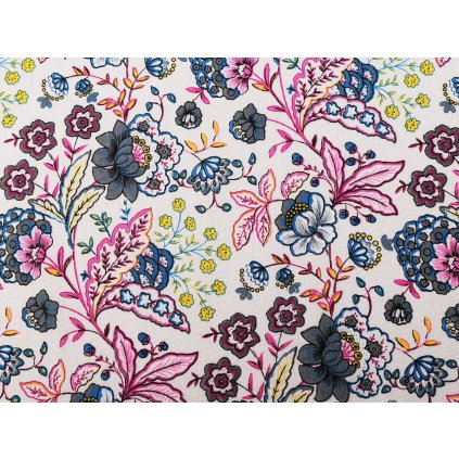 Bavlněná metráž / imitace lnu hrubší, květy (Varianta režná, Balení 1 m)