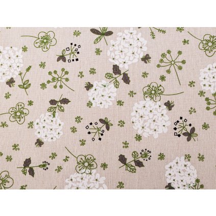 Bavlněná metráž / imitace lnu hrubší, květy (Varianta režná, Balení 1 m)