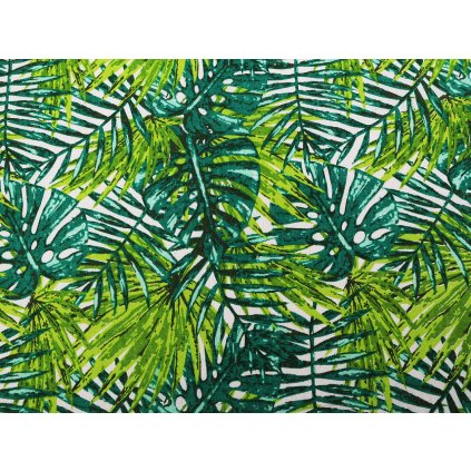 Bavlněná metráž / imitace lnu hrubší, monstera (Varianta 2 zelená monstera, Balení 1 m)