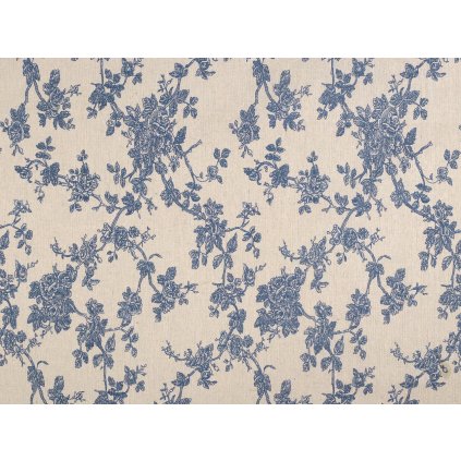 Bavlněná metráž / imitace lnu hrubší, květy (Varianta režná modrá, Balení 1 m)