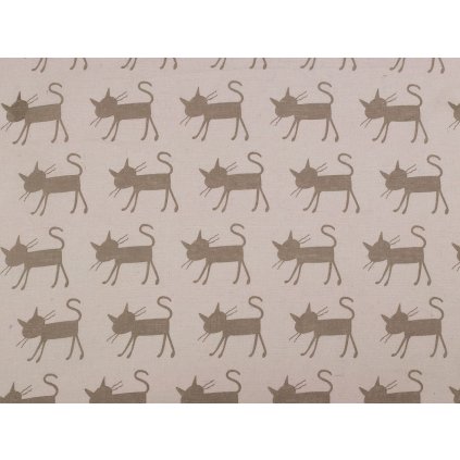 Bavlněná metráž / imitace lnu hrubší, kočka (Varianta 2 režná modrá tmavá, Balení 1 m)