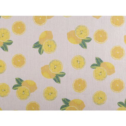 Bavlněná metráž / imitace lnu hrubší, citrony (Varianta režná, Balení 1 m)