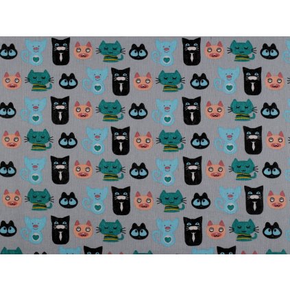 Bavlněná metráž / imitace lnu kočky (Varianta šedá, Balení 1 m)