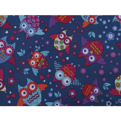 Kočárkovina 600D sovy s PVC úpravou (Varianta modrá tmavá, Balení 1 m)