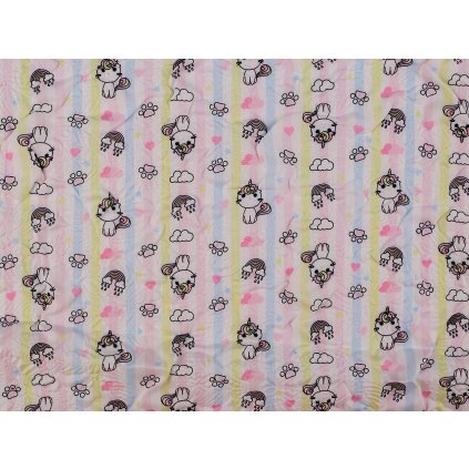 Šusťákovina zpevněná mačkaný / krešovaný efekt 3D jednorožec (Varianta 1 růžová nejsv., Balení 1 m)