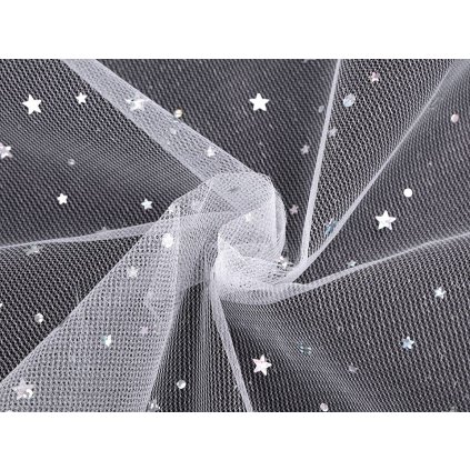 Tyl s hvězdičkami s hologramem (Varianta 1 bílá stříbrná, Balení 1 m)