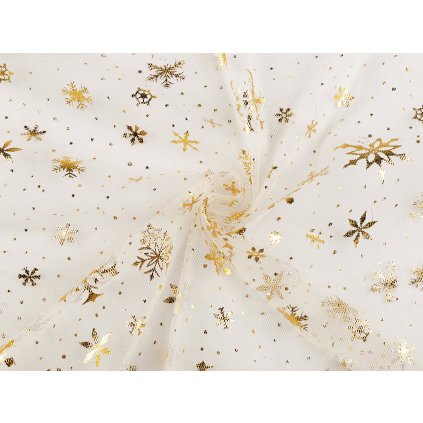 Tyl vánoční s metalickými vločkami (Varianta 1 bílá stříbrná, Balení 1 m)