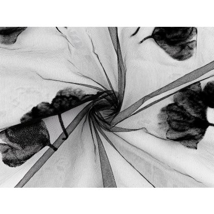 Tyl s listy ginkgo (Varianta černá, Balení 1 m)