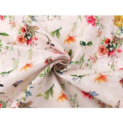 Dekorační látka Loneta květy (Varianta (17) režná světlá, Balení 1 m)