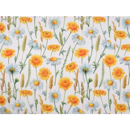 Dekorační látka Loneta květy (Varianta (84) bílá přírodní, Balení 1 m)