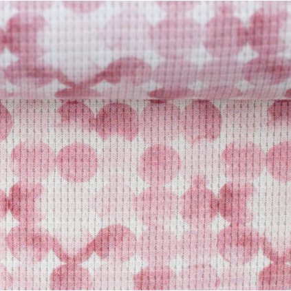 Bavlněný vaflový úplet – akvarel růžová kolečka