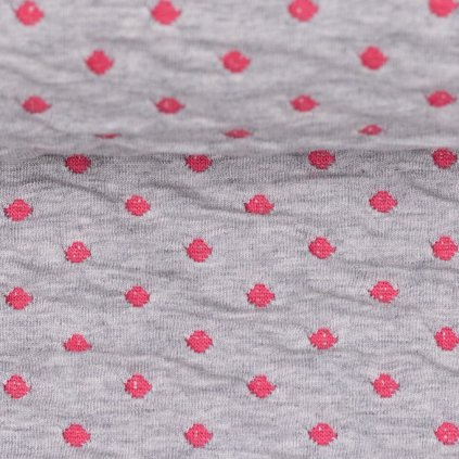 Bavlněný úplet plastický - růžové puntíčky na šedé