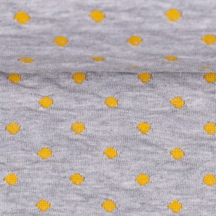 Bavlněný úplet plastický - žluté puntíčky na šedé