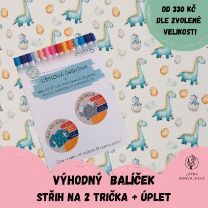 Balíček střih a látka - dětské tričko KLASIK a RAGLÁN - dinosauříci