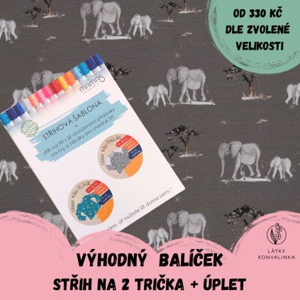 Balíček střih a látka - dětské tričko KLASIK a RAGLÁN - safari sloni