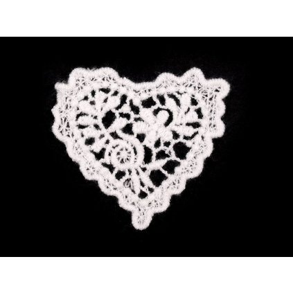 Krajková aplikace / nášivka srdce (Varianta 2 bílá mléčná, Balení 10 ks)