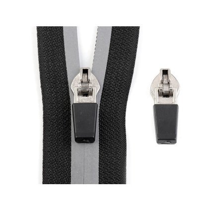 Jezdec ke spirálovým reflexním zipům No 5 semi-autolock (Varianta nikl, Balení 5 ks)