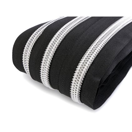 Zip spirálový se stříbrnými zoubky No 10 metráž (Varianta černá, Balení 1 m)