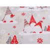 Vánoční bavlněná látka skřítek (Varianta 1 (CH7) šedá nejsvětlejší červená, Balení 1 m)