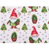 Vánoční bavlněná látka / plátno skřítek (Varianta bílá, Balení 1 m)
