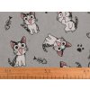 Bavlněná metráž / imitace lnu hrubší, kočka (Varianta šedá světlá, Balení 1 m)