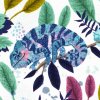 Úplet – květy a chameleoni na bílé