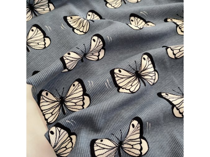 Biobavlněný žebrovaný úplet motýli (0,85 m)