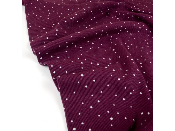 Biobavlněný žebrovaný úplet puntíky na lilku (0,55 m)