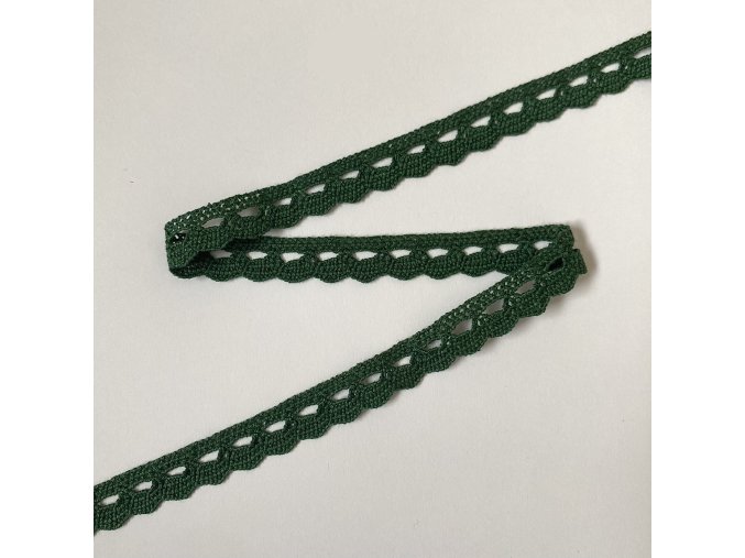 Paličkovaná krajka tm. zelená 12 mm