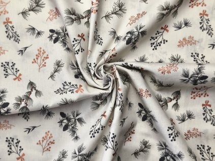 Bavlněné plátno- šedé a bronzové větvičky