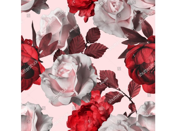 stock photo art vintage red monochrome watercolor floral seamless pattern with white roses and red peonies on 267331793