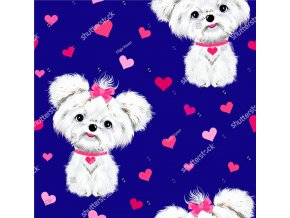 stock vector pet sitting dog white maltese with pink bows and hearts on blue background seamless pattern vector 1032659089