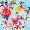 stock vector roses peony with leaves and bird on blue watercolor seamless background pattern vector stock 494115676