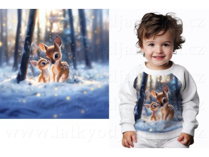 Jerseystof Baumwolle TOP 240g * PANEL S Kleine Hirsche und Rehe