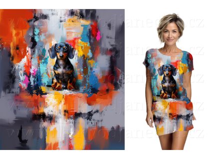 Bavlněný úplet TOP 180 g * PANEL XL 88x100cm * Jezevčík na barvách